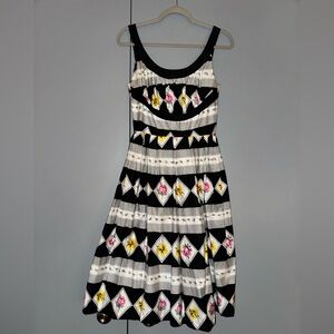Floral Patterned Black and White Dress